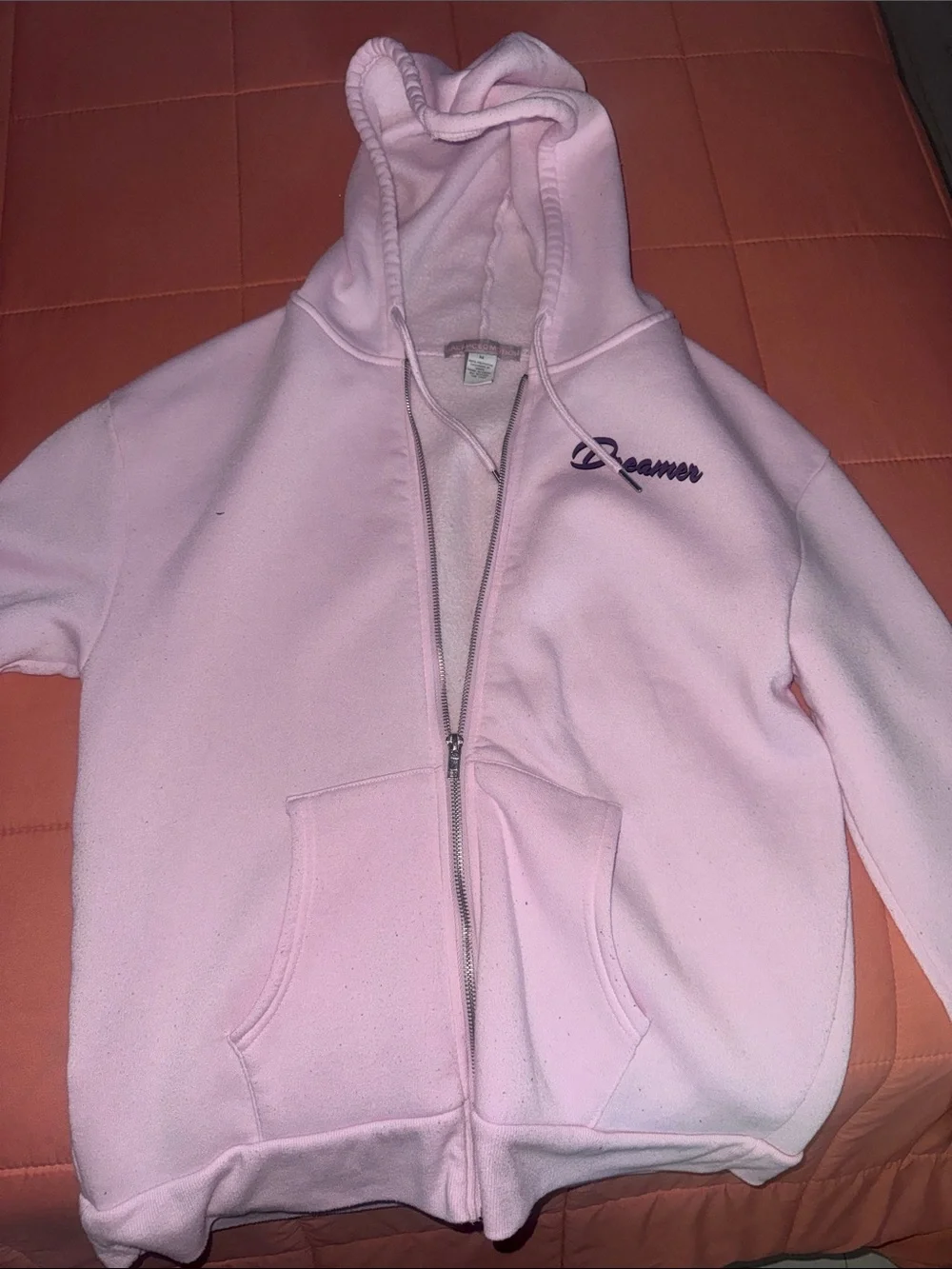 Light Pink Zip-Up Hoodie with Script Logo